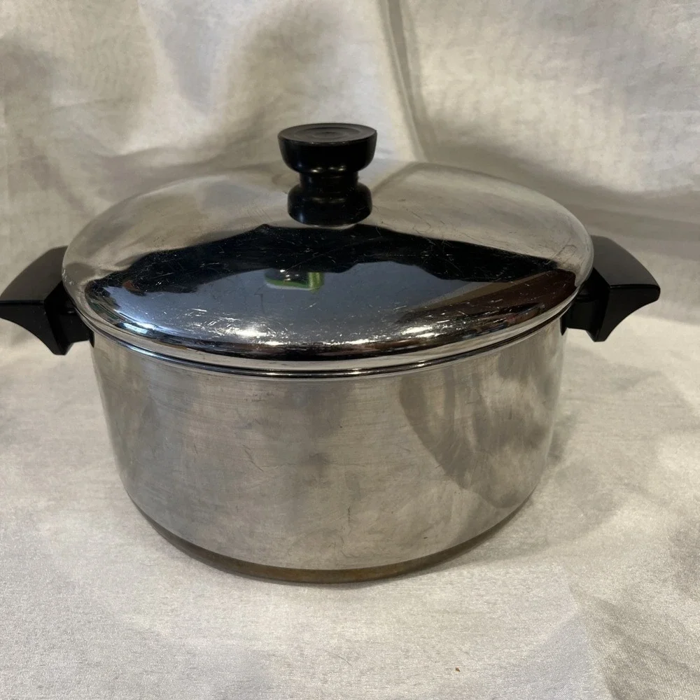 Revere Ware Copper Bottom 4 1/2 Qt Stock Pot & Lid Clinton 85 Stainless Steel